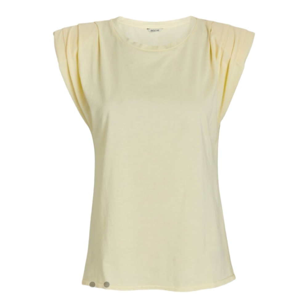 St. Roche Echo Cropped Padded Shoulder Tee Top Blouse in Yellow